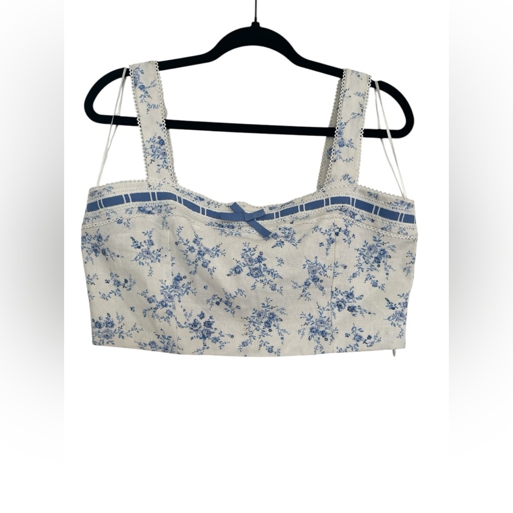 Altard State Floral Blue and White Women's Top